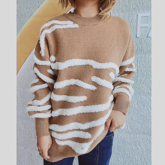 Contrast Round Neck Long Sleeve Sweater