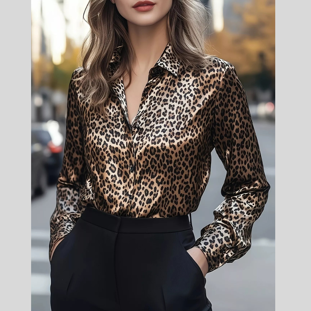 Leopard Print Long Sleeve Button-Down Shirt