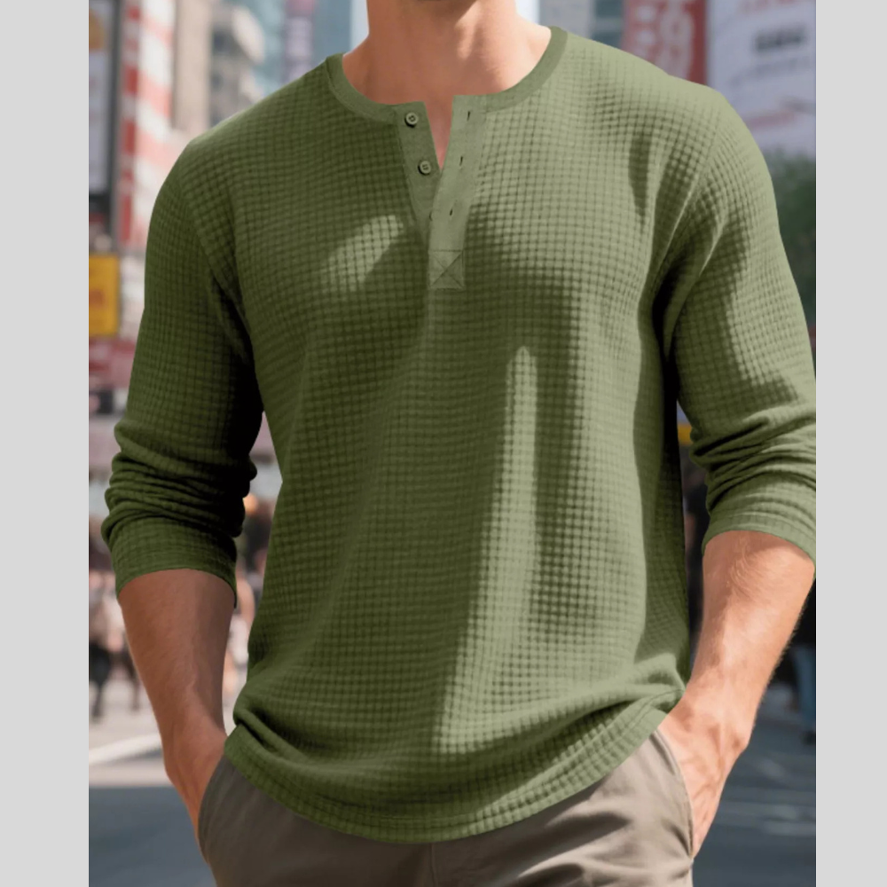 Men's Plus Size Casual Waffle Knit Henley T-Shirt