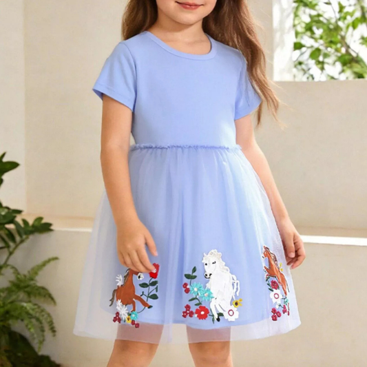 Children's Horse Embroidered Tulle Dress