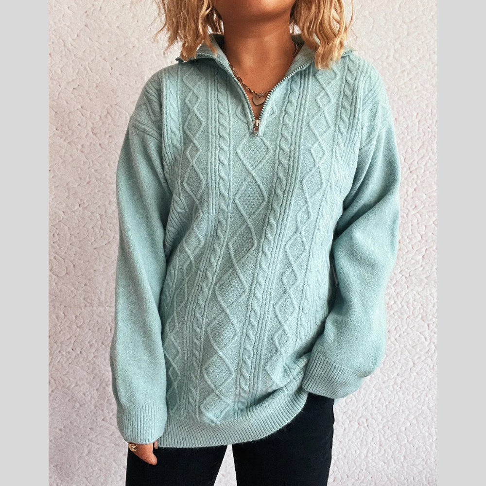 Texture Zip Collar Long Sleeve Sweater