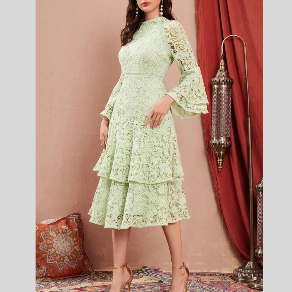 Lace Layered Flare Sleeve Dress