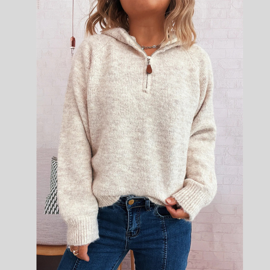 Quarter Zip Ribbed Hem Sweater