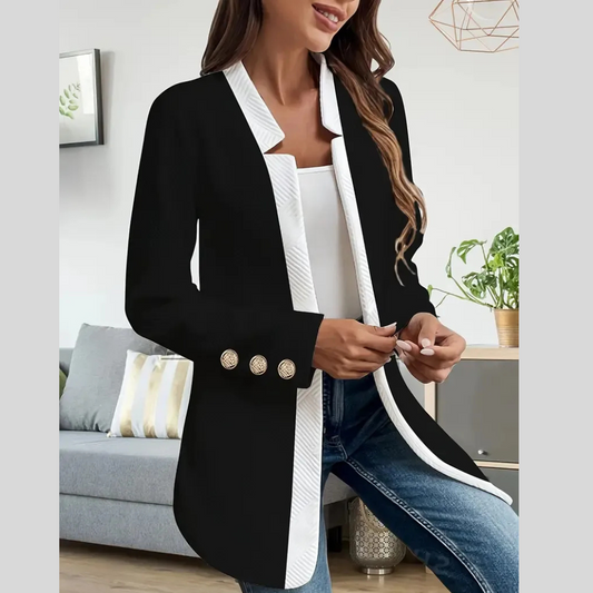 Fashionable Color-blocked Gold Cufflinks Jacket And Suit For Women