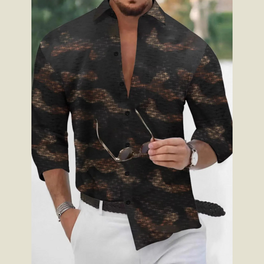 Men's Plus Size Collared Long Sleeve Shirt