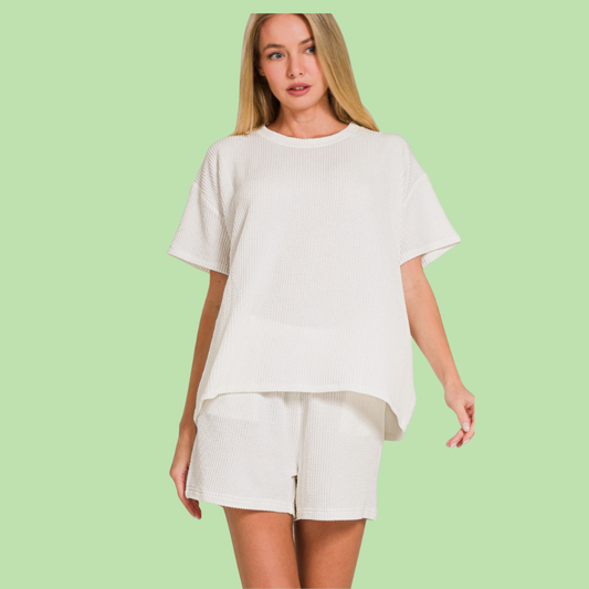 Zenana Rib Short Sleeve T-Shirt and Shorts Set