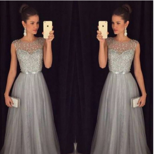 Chiffon Sleeveless Sequined Evening Wedding Dress