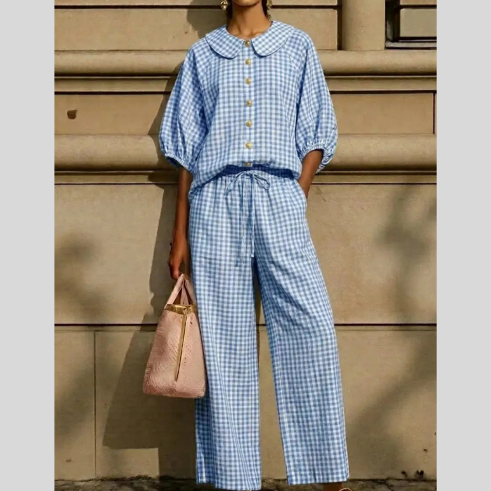Full Size Plaid Button Up Shirt and Pants Set Plus Size