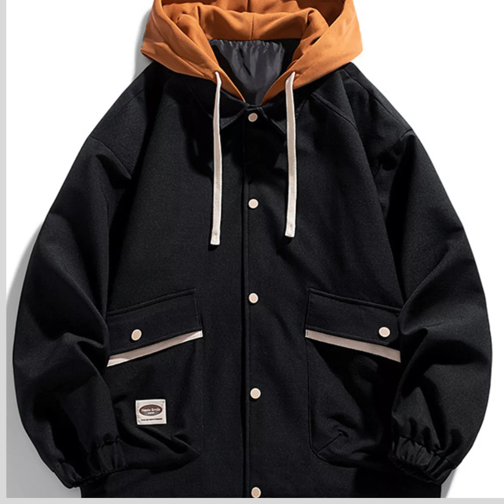 Men's Plus Size Two-Tone Hooded Button-Up Jacket
