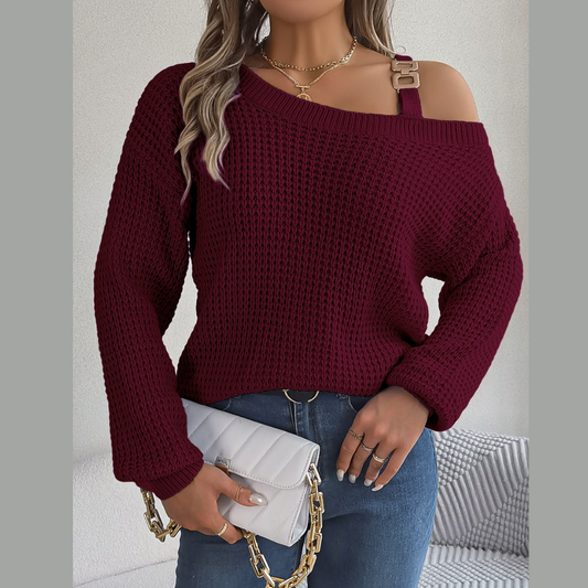 Asymmetrical Neck Long Sleeve Sweater