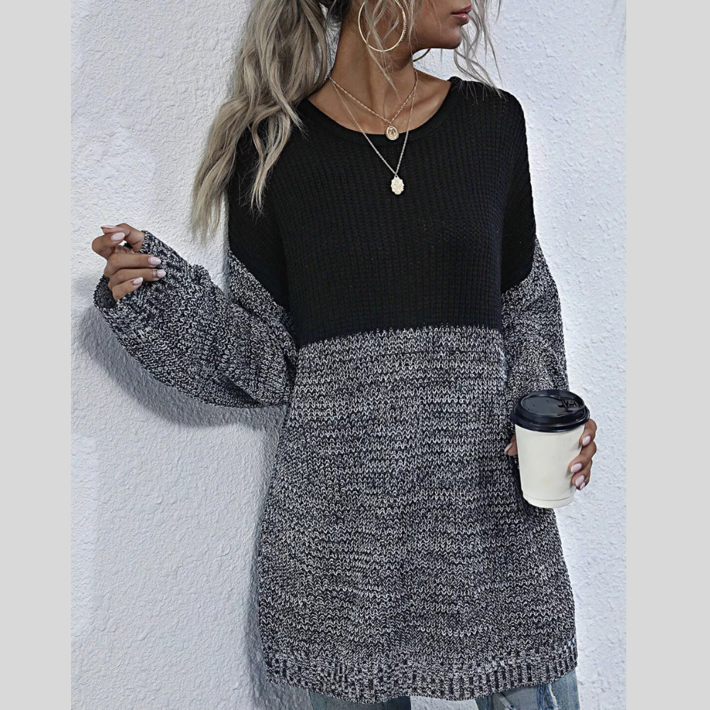 Color Block Long Sleeve Oversized Sweater