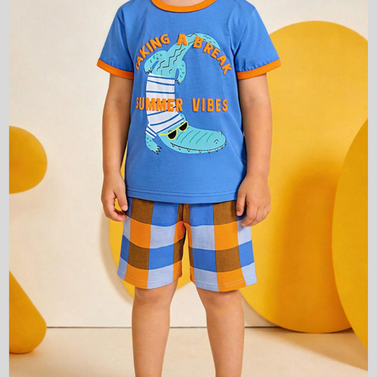 Children's Summer Vibes Crocodile Print Tee and Shorts Set