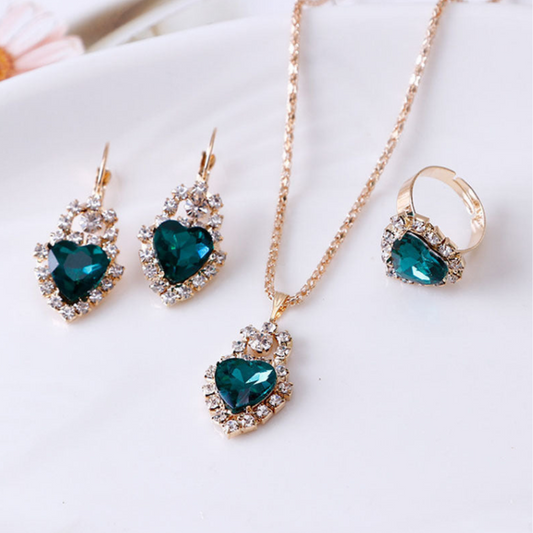 Water drop rhinestone necklace earrings ring set