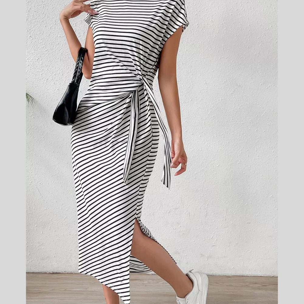 Striped Tie-Waist Midi Dress