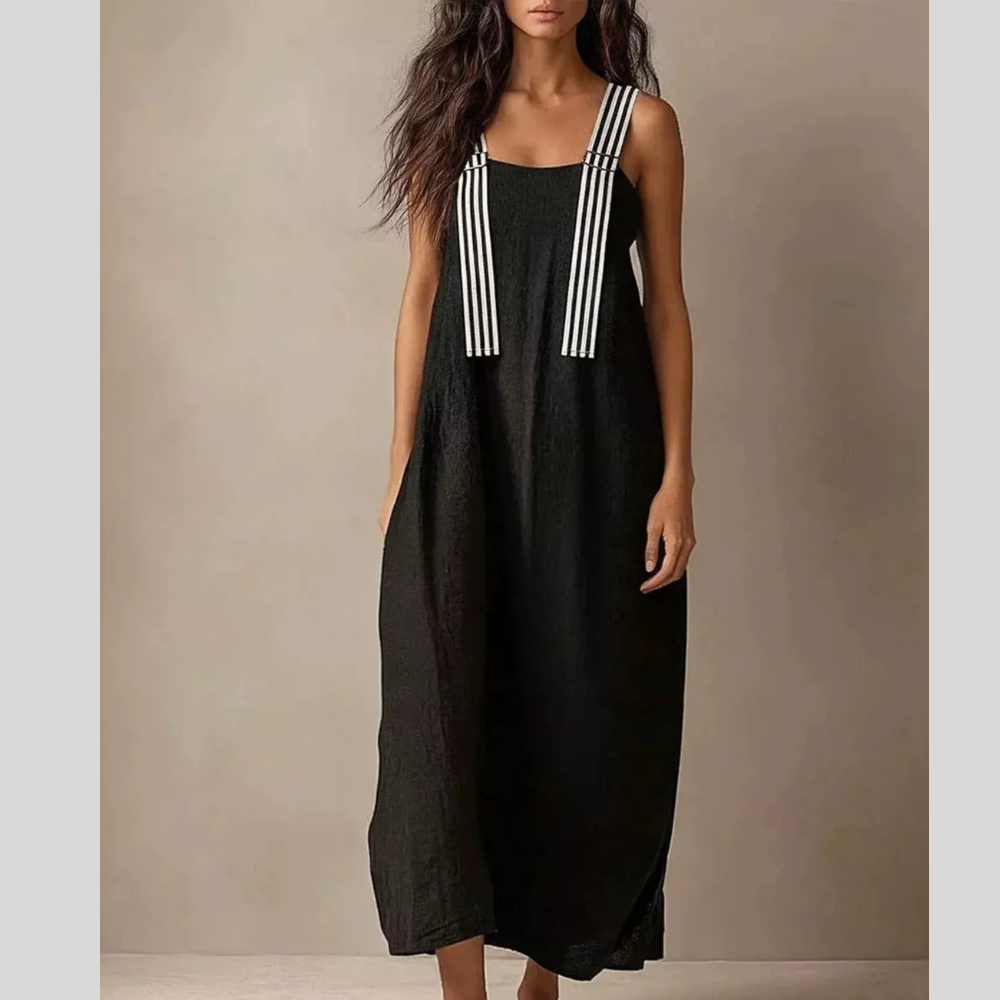 Striped Straps Midi Dress