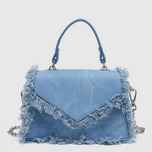 Retro Tassel Bag Denim Blue Mini Crossbody Bag