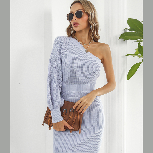 One-Shoulder Mini Sweater Dress