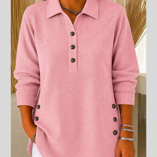 Full Size Button Detail Long Sleeve Top Plus Size