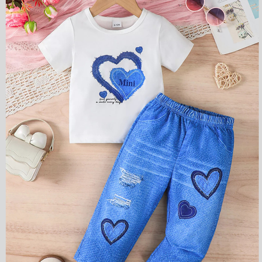 Children's Heart Print Casual Kids Set