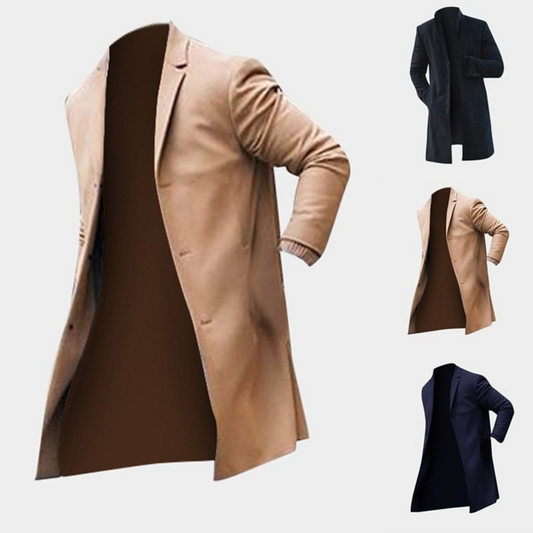 Fashion Winter Men's Trench Long Jackets Coats Overcoat Classic Jackets Solid Slim Fit Outwear Hombre Men Clothes Khaki Black