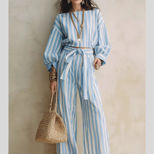 Striped Long Sleeve Top and Pants Two-Piece Set