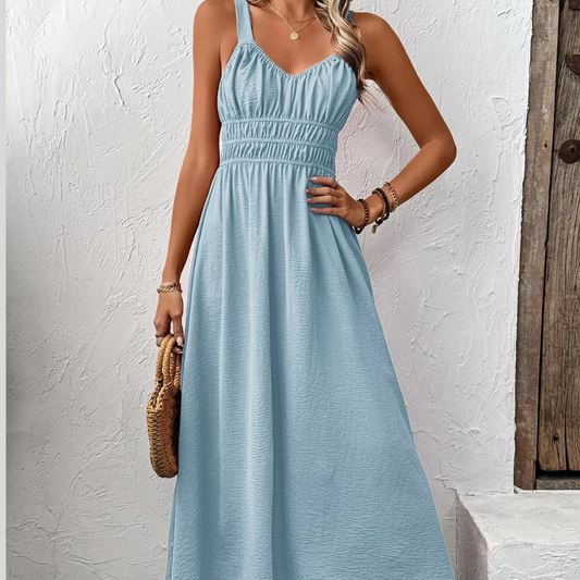 Sleeveless Smocked Casual Midi Dress