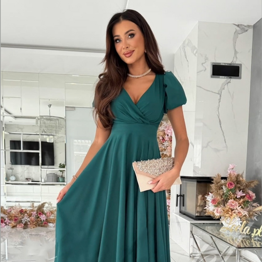 Surplice Puff Sleeve Midi Dress