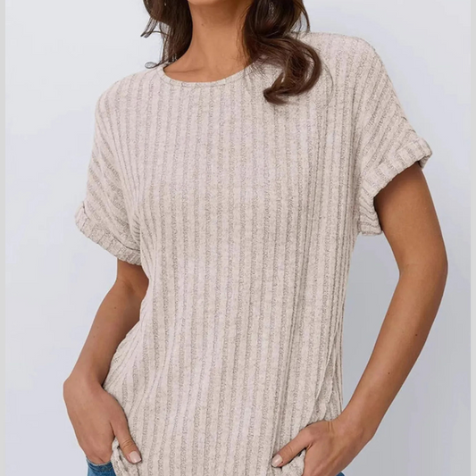 Casual Ribbed Knit Short Sleeve T-Shirt