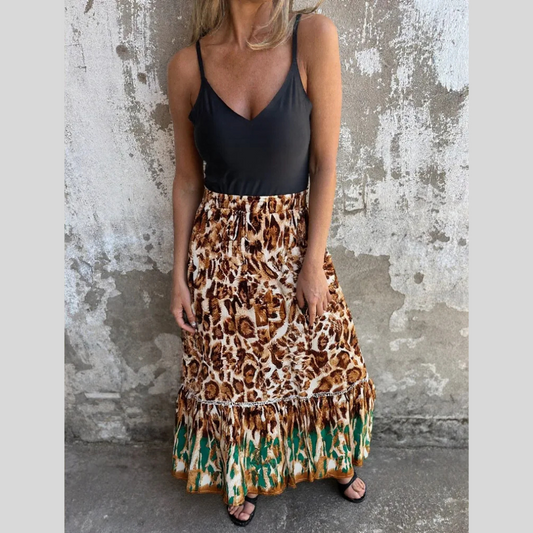 Ruffled Printed Maxi Skirt