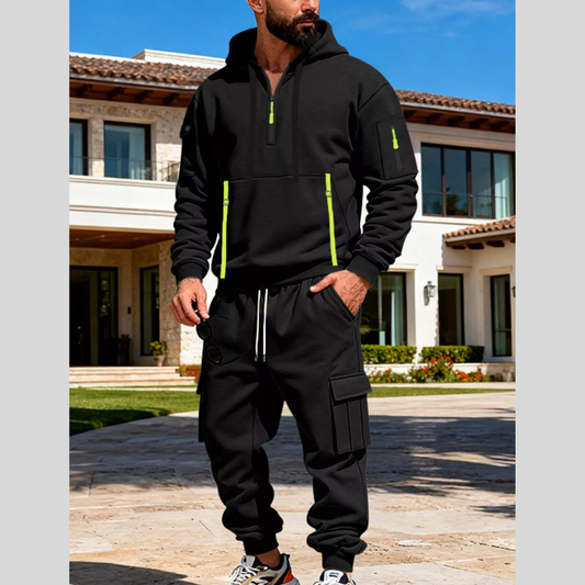 Men's Full Size Half Zip Hoodie and Cargo Pants Set Plus Size