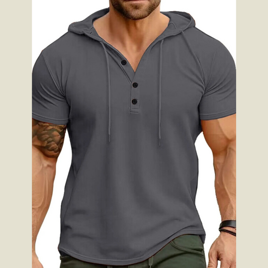 Men's Full Size Casual Hooded Henley T-Shirt Plus Size