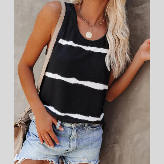 Full Size Striped Round Neck Tank Top Plus Size