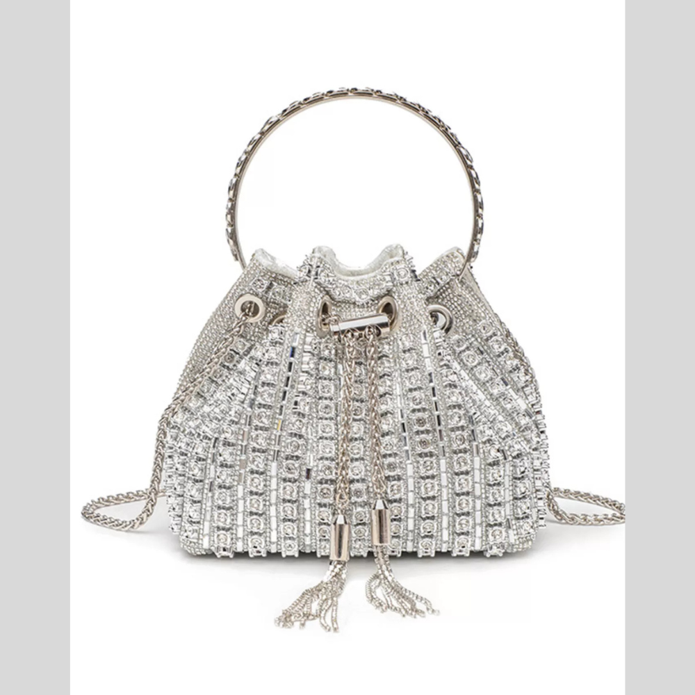 Rhinestone Embellished Bucket Crossbody Bag