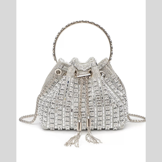 Rhinestone Embellished Bucket Crossbody Bag