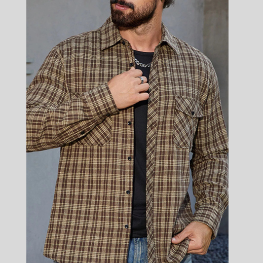 Men's Casual Plaid Long Sleeve Shirt