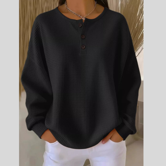 Full Size Waffle Knit Half Button T-Shirt Plus Size