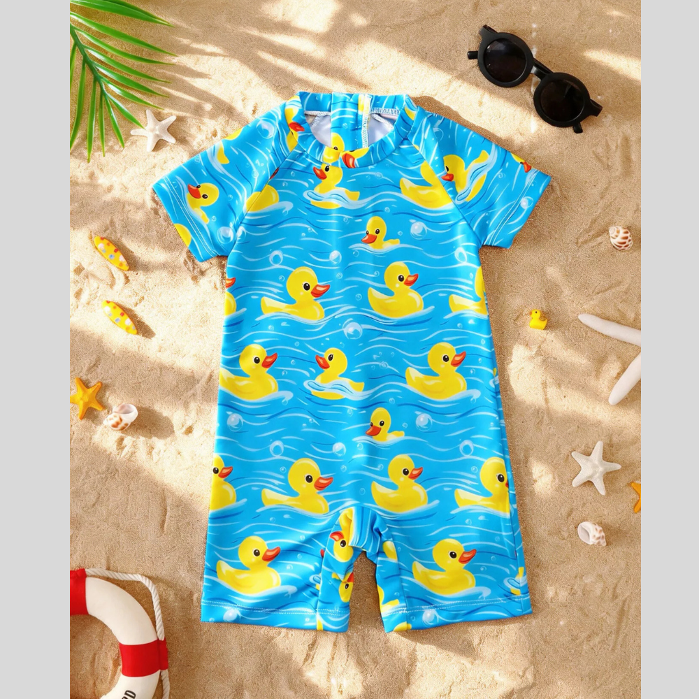 Children's Duck Print Short Sleeve Swimsuit