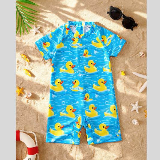 Children's Duck Print Short Sleeve Swimsuit