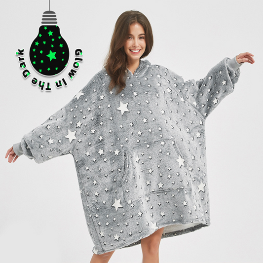 Winter Plush Hoodies Blanket Home Clothes With Stares Moon Luminous Design Oversized Pockets Pullover Nightgown Lazy Warm Homewear Pajamas