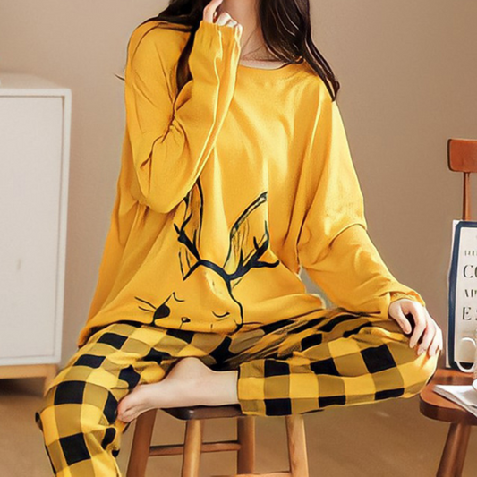 Pajamas Set Women Cute Cartoon Print Sleepwear 2 Piece Lounge Sets