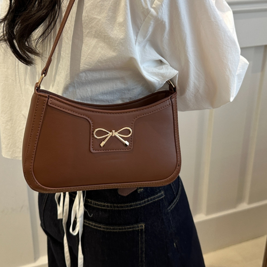 Bow Trim PU Leather Shoulder Bag