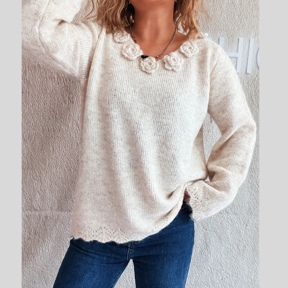 Floral Print V-Neck Long Sleeve Cozy Knit Sweater