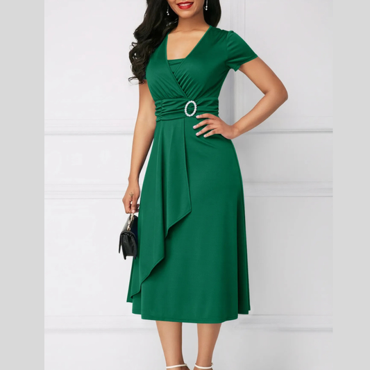 Short Sleeve Midi Wrap Dress with Belt Detail
