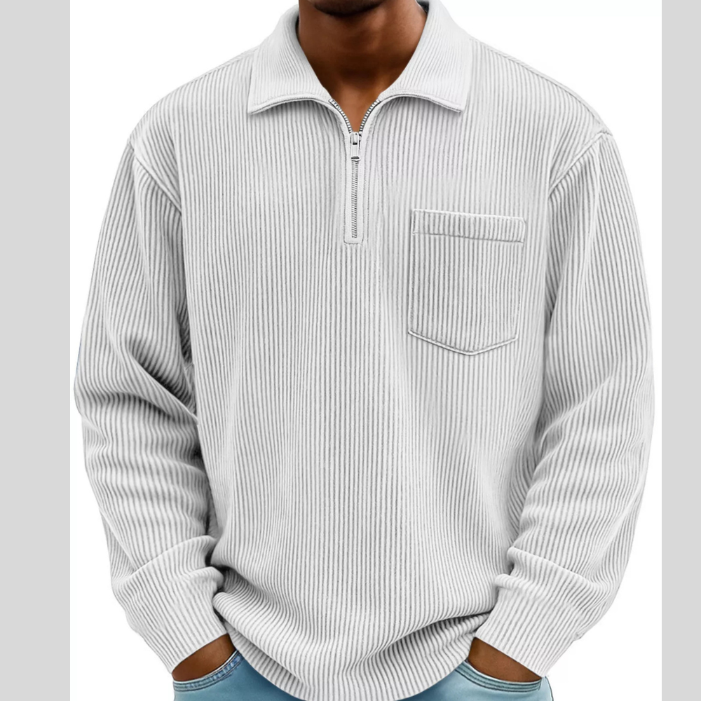 Men's Full Size Corduroy Half Zip Casual Top Plus Size