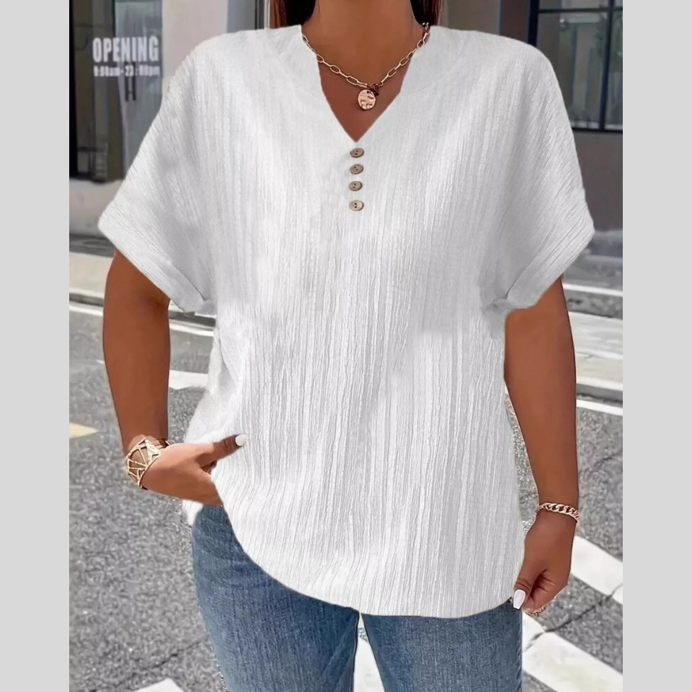 Plus Size Notched Short Sleeve Textured Top