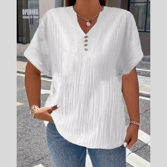 Plus Size Notched Short Sleeve Textured Top