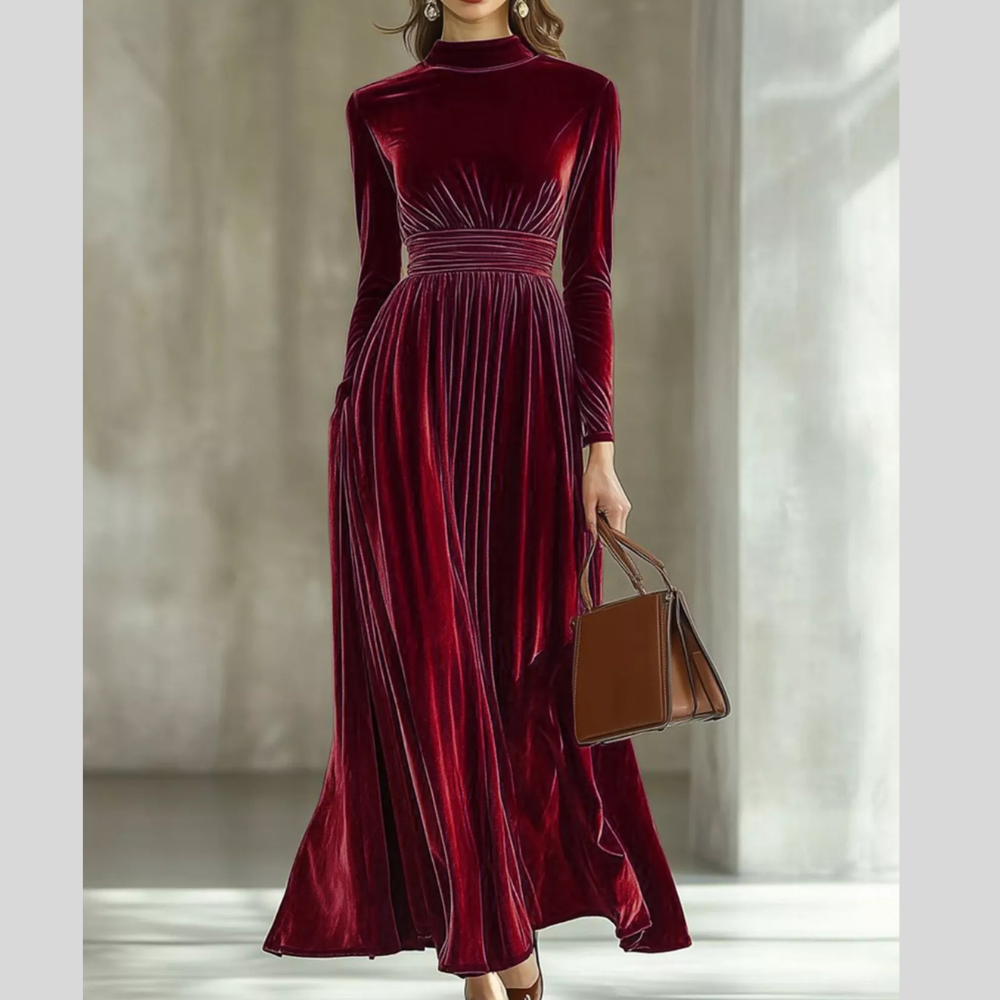 Mock Neck Long Sleeve Maxi Dress