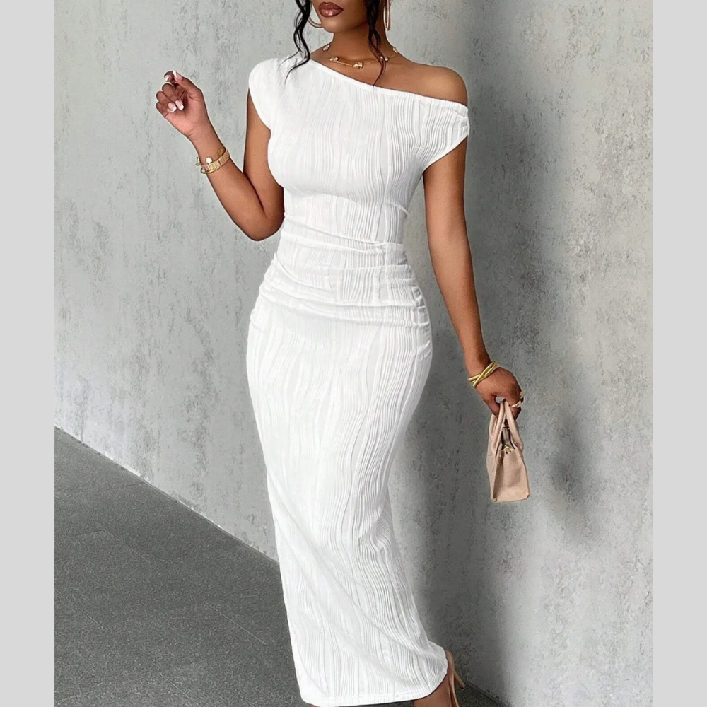 Textured Single Shoulder Maxi Dress