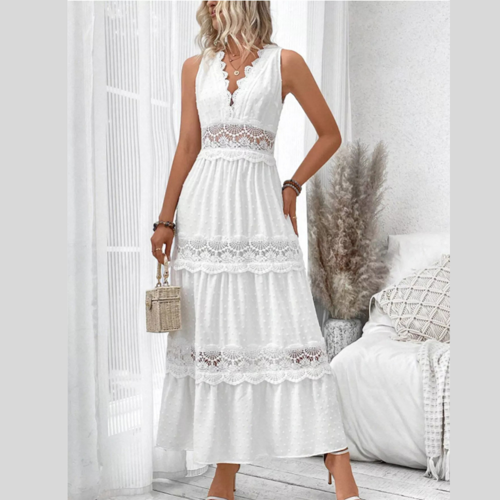 Full Size Lace Detail Tie Back Sleeveless Tiered Dress Plus Size