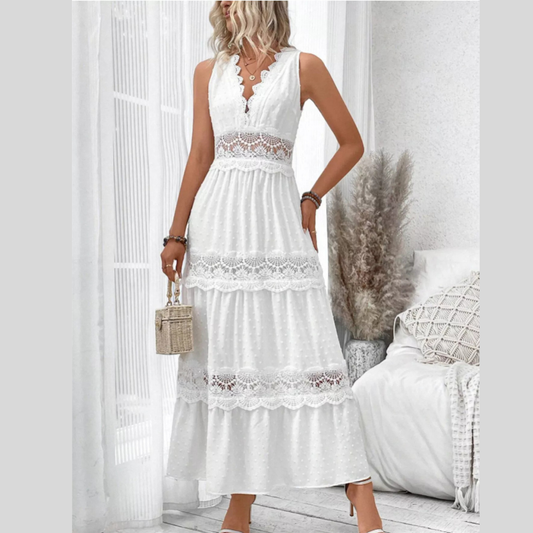 Full Size Lace Detail Tie Back Sleeveless Tiered Dress Plus Size